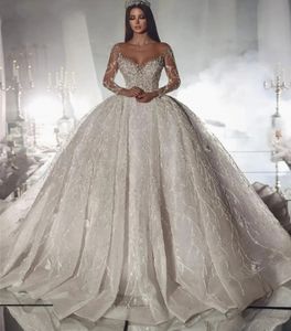 Robe de mariée arabe luxueuse Col à manches longues Perles de broderie de broderie Boue de bal Bride Bride Bride Vestido de Noiva Nouveau Made personnalisé