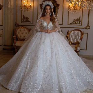 Robe de mariée de robe de bal luxueuse 2024 V cou au large de l'épaule Vestido de Novia en dentelle élégante robe de Mariee Robes de mariée