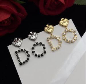 Luxe zwarte edelsteen parel hanger brief stud oorbel klassieke koperen vrouwen geschenken ontwerper sieraden verlovingsoorbellen HDER8 --014