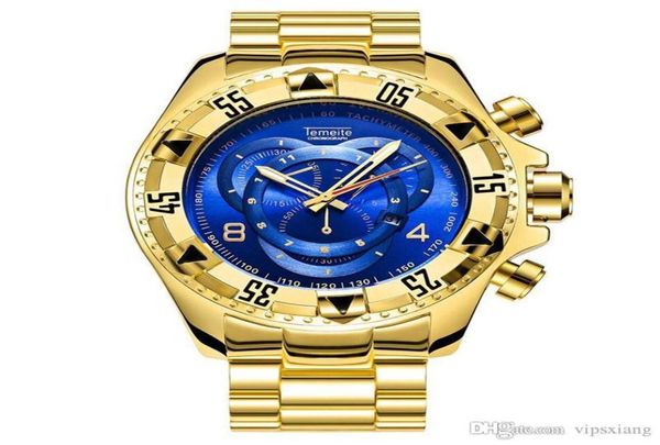 Luxueuse marque sport mode quartz regarde grand cadran en acier inoxydable hommes montres en or plongée étanche-bracelet de haute qualité DO3598580