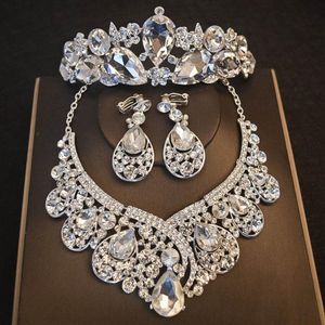 Luxurious Crystal Bling Bling Bridal Wedding Crown Necklace Earring Sets Quinceanera Party Jewelry Formal Events Bridal Jewelry Se259l
