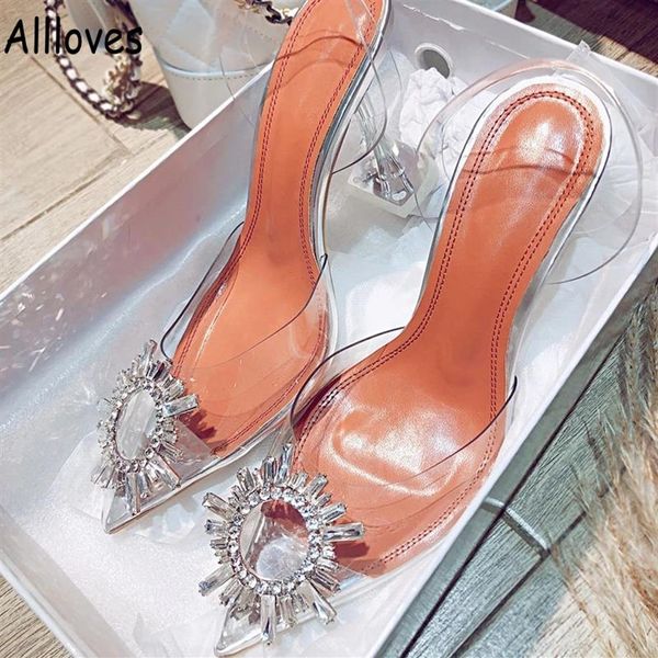 Lujosos zapatos de novia con adornos de cristal Begum, zapatos de tacón transparente de Pvc, sandalias Muaddi Restocks Begum, sandalias de mujer para baile de graduación Part303g