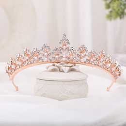 Luxueux cristal or Rose couleur couronne femmes Pageant diadème mariée bandeau bandeau mariage cheveux bijoux accessoires