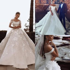 Luxe Kristallen Kralen Baljurk Trouwjurken 2020 Dubai Arabische Floral Applicaties Off Schouder Bruidsjurk Puffy Wedding Towns Al6115