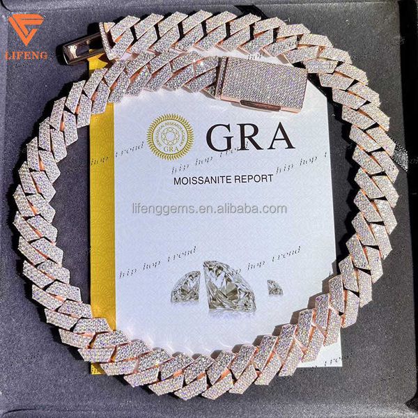 Luxurious Design Jewelry VVS Moisanite Iced Out Cuban Link Chain 925 Sliver Rose Gold plaqué 18 mm Pass Diamond Tester Collier
