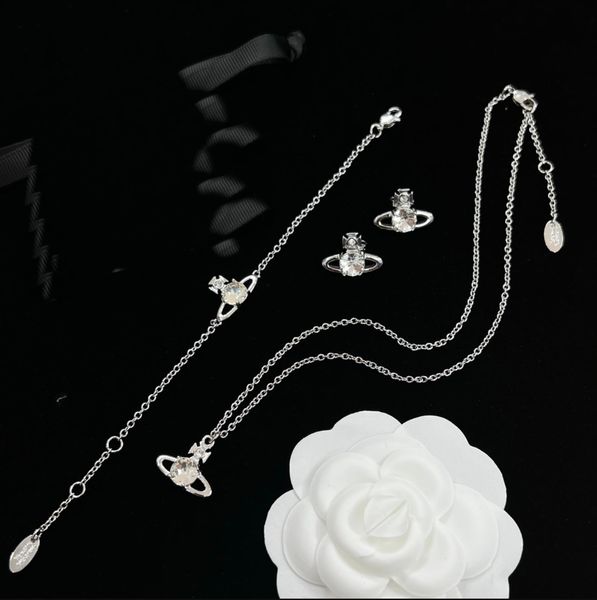 Ensembles de bijoux de créateurs de luxe pour femmes, colliers, clous d'oreilles, bracelet, boucles d'oreilles avec diamants en cristal, pendentif planète Zircon, Saturn Western Queen, célèbre marque H194