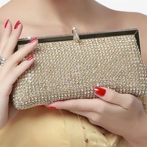 Luxueux sac enrécisse en diamant pochette sac à main en cristal en cristal Banquet à main en argent or et noir couleur 233d