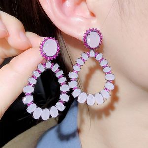 Boucles d'oreilles de créateur de luxe pour femme fuchsia AAA zircon cubique cuivre s925 aiguille en argent sterling femmes mariage fiançailles diamant boucles d'oreilles bijoux