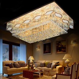 luxueuze el woonkamer villa rechthoek 3 helderheid goud K9 kristal plafondlicht kroonluchter LED -lamp Remote Contr247C