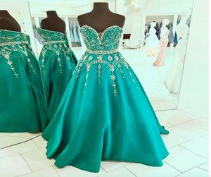 Luxe smaragdgroene prom -jurken kristal kralen full body plungende vneck bandage satijn elegante formele avondjurken optocht 8215683