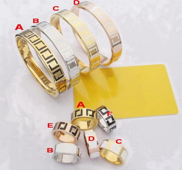 Luxueux bracelet en émail boucles d'oreilles bagues ensembles gravés initiales F paramètres de lettre femmes plaqué or 18 carats bracelet clous d'oreille bijoux cadeaux d'anniversaire HFS12 --016