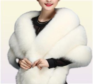 Luxueux fausse fourrure de mariée châle fourrure enveloppes mariage haussement d'épaules mariée hiver fête de mariage boléros veste manteau bordeaux noir blanc6615665