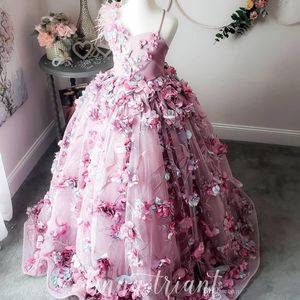 Luxe veer kant 2019 bloem gilr jurken handgemaakte bloemen kralen klein meisje trouwjurken mooie kind pageant jurken jurken