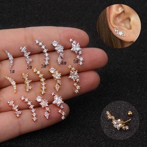 Luxe vrouwelijke piercing roestvrijstalen dunne staaf oorringbuien pentagram stud oorbellen cz zirkoon schroef rug oor beer bot nagel ring14k gouden anti-allergie sieraden