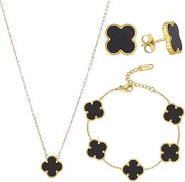 Lujoso conjunto de joyas de diseño de trébol de cuatro hojas, collar con colgante, pulsera de diseño, aretes para mujer, ideal para Navidad, día de San Valentín, cumpleaños 2024