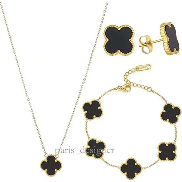 Luxueux trèfle à quatre feuilles parure de bijoux pendentif collier bracelet boucles d'oreilles pour femme idéal pour Noël, la Saint-Valentin 10000