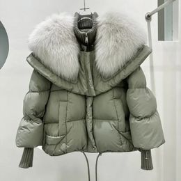 Lussuoso piumino con collo in pelliccia di volpe femminile invernale con colletto a bambola, giacca invernale da donna 240106