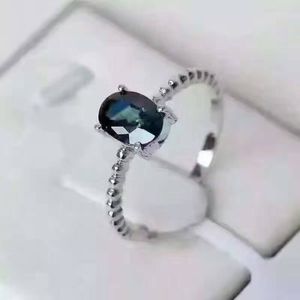 Bague de mariage en pierres précieuses de luxe 5*7mm 0.7 ct bague en saphir bleu foncé naturel bague en saphir en argent sterling 925 solide pour fille