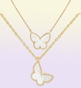 luxueuze sieraden kettingen Designer Diamond Twee vlinder hanger ketting voor vrouwen goudrode bule witte schaal platina hangers 9736085