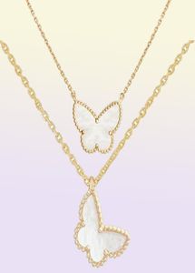 Colliers de bijoux luxueux Designer Diamond Two Butterfly Pendant Collier pour femmes Gold Red Bule White Shell Platinum Pendants 8401435