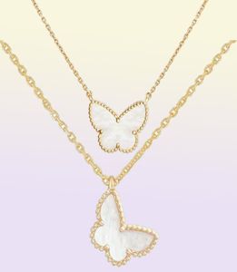 Luxe sieraden kettingen Designer Diamond Twee vlinder hanger ketting voor vrouwen goudrode bule witte schaal platina hangers 2110518