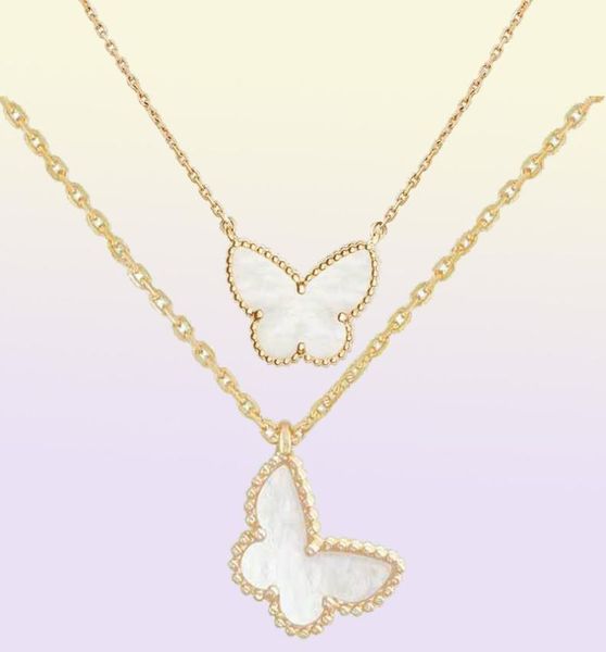 Colliers de bijoux luxueux Designer Diamond Two Butterfly Pendant Collier pour femmes Gold Red Bule White Shell Platinum Pendants 9736085