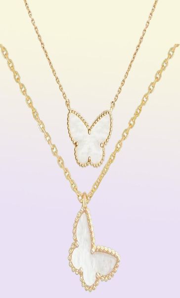 Colliers de bijoux luxueux Designer Diamond Two Butterfly Pendant Collier pour femmes Gold Red Bule White Shell Platinum Pendants 5701463