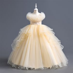 Lécharchiste robes de fille à fleurs à paillettes en dentelle pour perles merde de bouée formelle perle Crystaux de cou transparent organza lilttle kids anniversaire fête Pageant marindding