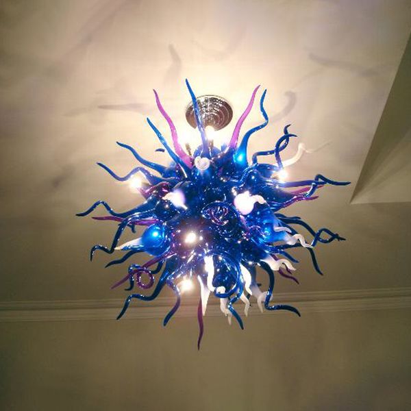 Lámparas de lujo Araña de vidrio soplado azul Sala de estar blanca Restaurante Decoración interior Loft Lámpara colgante Accesorios de cocina Iluminación colgante 60 CM