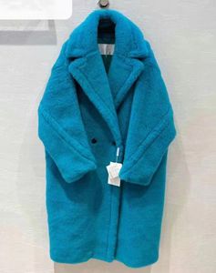 Luxueux MMAX ours en peluche fourrure d'alpaga XLong manteaux à double boutonnage femmes parkas d'hiver