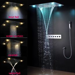 Luxe LED -douchesysteem plafondmontage regenhoofd set grote regendouchekop, dubbele regen en waterval douchesets