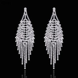 Pendientes de borla largos de lujo, joyería nupcial, cristales brillantes, pendientes de mujer para bodas, eventos formales, accesorios para damas de graduación, regalos de aniversario CL1690