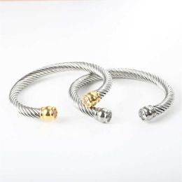 Luxe Heren ed Kabel Draad Open Manchet Bangle Chirurgisch Staal Zirconia Crystal Stone Charm Armbanden voor Mannen Vrouwen Q07192244