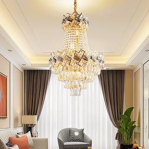 Luxe moderne Crystal kroonluchter LED -licht American Chandeliers Lights Fecture Home Villa Hotel Lobby Hall Restaurant Hanglampen