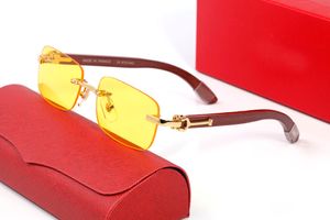 Lunettes de soleil polarisées de luxe pour femmes et hommes, décoration C, sans cadre, verres jaunes, UV400, corne de buffle, lunettes pour hommes, lunettes de voyage en plein air