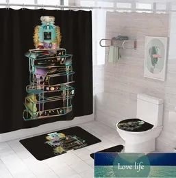 Ensembles de rideaux de douche tendance avec lettres imprimées luxueuses Hipster costume quatre pièces de haute qualité salle de bain anti-regard anti-dérapant déodorant tapis de toilette de bain