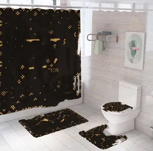 Ensembles de rideaux de douche tendance imprimé luxueux Hipster costume quatre pièces de haute qualité salle de bain anti-regard anti-dérapant déodorant tapis de toilette de bain