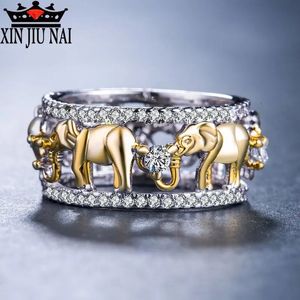 Luxueux cuivre pur antique couleur or chanceux 3d Africa Elephant Ring romantique Zircon pour homme / femme Ball Party Bijoux 240424