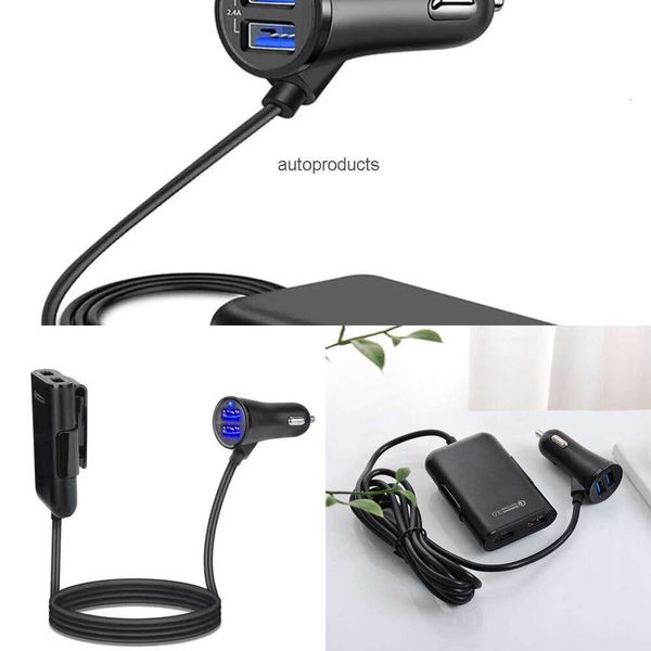 Chargement rapide luxueux du chargeur mobile USB à 4 ports Qc3.0 chargeur de voiture USB à pince avant et arrière