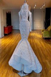 Images réelles luxueuses robes de mariée sirène sud-africaine de Dubaï col haut cristaux de perles robes de mariée manches longues mariage Go9613456