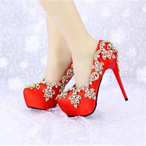 Luxe Strass Bruidsschoenen Kristal Rood Satijn Trouwschoenen Speciale Evenement Hoge Hakken Platform Party Prom Pumps maat 39213S