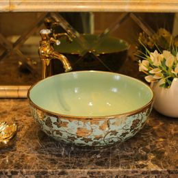 Usine ronde luxueuse de Jingdezhen directement art peint à la main en céramique art lavabo en céramique Ogxsu