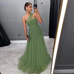 Luxe salie groene een schouder prom damesavondjurken voor speciale evenementen backless gala jurk formele jurken 0516