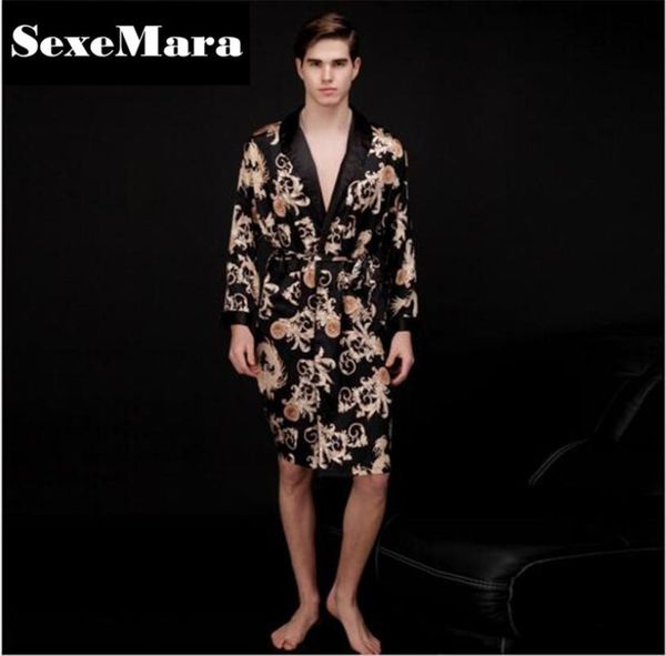 Luxueux sexy mâle sexy kimono masque en soie pyjamas en satin pour hommes peignoir en or dragon robes habitations pijama hombre d7ae63 c16379617