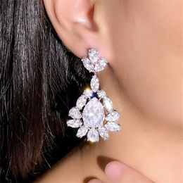 Boucles d'oreilles luxueuses brillantes de créateur de goutte pour femme blanc AAA zircon cubique cuivre sud-américain femmes mariée mariage fiançailles diamant boucles d'oreilles bijoux cadeau