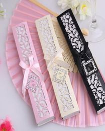 Luxe Silk Fold Hand Fan in Elegant Lasercut Gift Box Black Ivory Party FAVORSWEDDING Gifts3933312