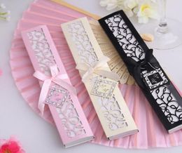 Luxe Silk Fold Hand Fan in Elegant Lasercut Gift Box Black Ivory Party FAVORSWEDDING Gifts89799877