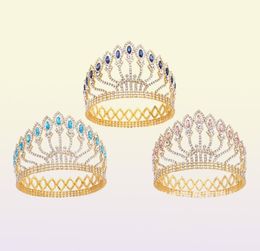 Luxe sprankelende kristal barokke koningin King Wedding Tiara Crown Pageant Prom Diadeem Headpiece Bridal Hair Sieraden Accessoires Y9213899