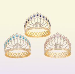 Luxe sprankelende kristallen barokke koningin King Wedding Tiara Crown Pageant Prom Diadeem Headpiece Bridal Hair Sieraden Accessoires Y3763669