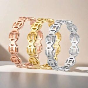 Luxe roestvrijstalen ring voor kinderen, bandring in Chinese stijl met uitgehold ontwerp